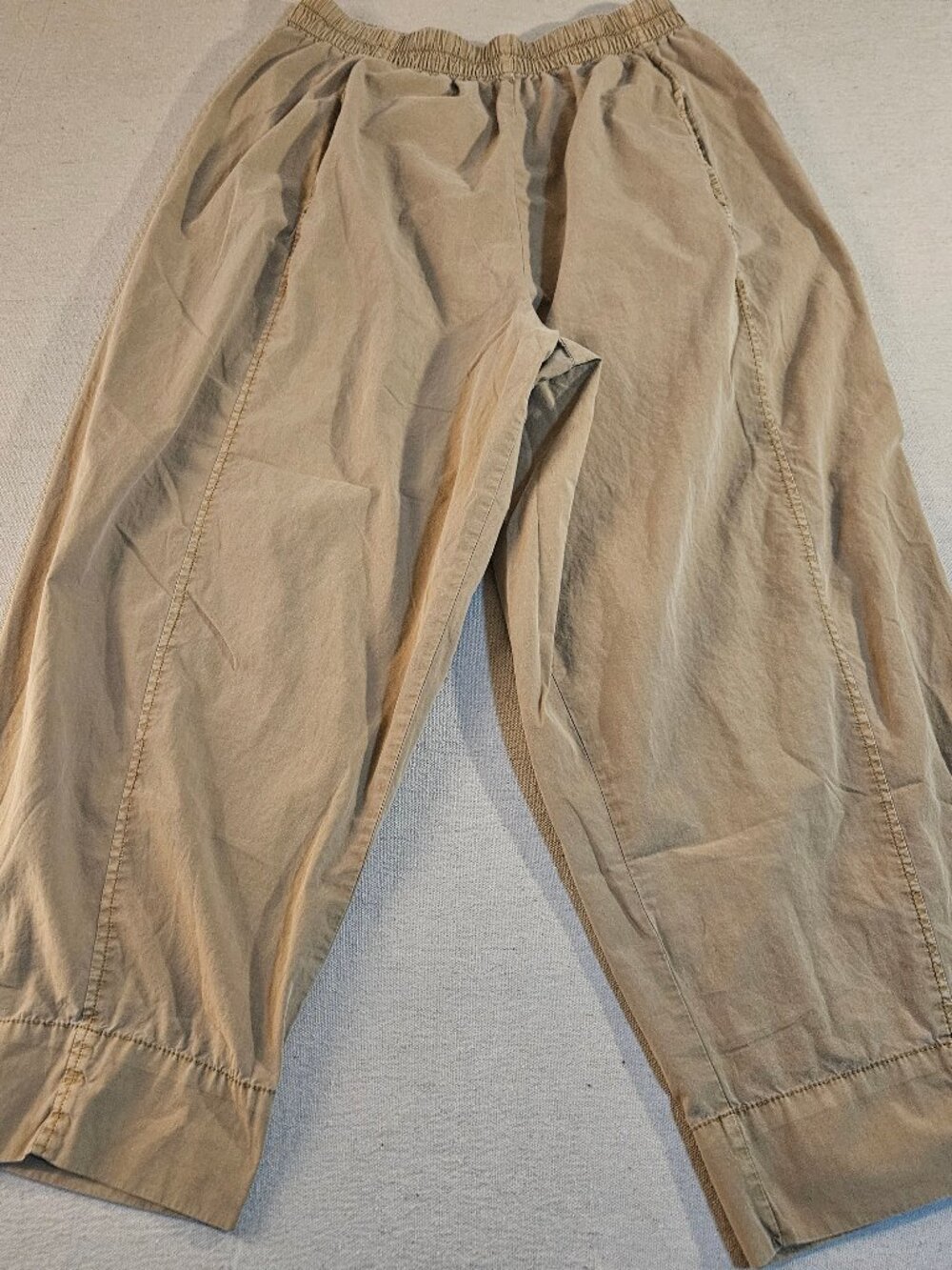 Free People Wide Leg Barrel Pants Womens Large Tan Elastic Waist Boho Casual